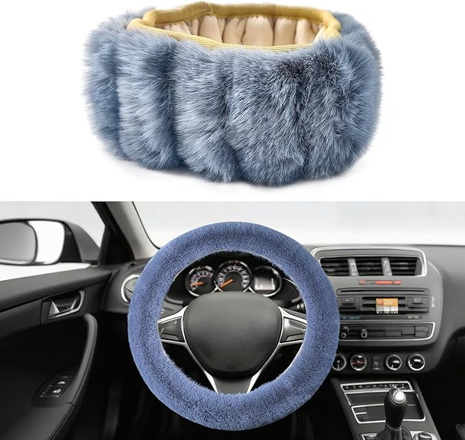 Fluffy Steering Wheel Cover, Winter Warm, Suitable for Most Car Steering Wheels in The 14-15 Inch Range (Grey, 1PCS)