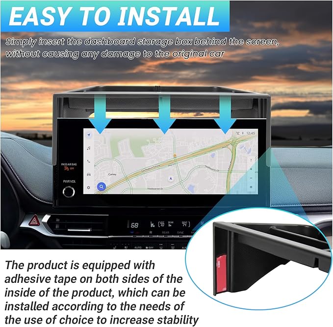 Center Console Organizer Dashboard Tray Compatible with 2025-2026 Toyota Sienna 12.3-inch Screen Interior Accessories, Dashboard Storage Organizer Box with Sunglasses Holder