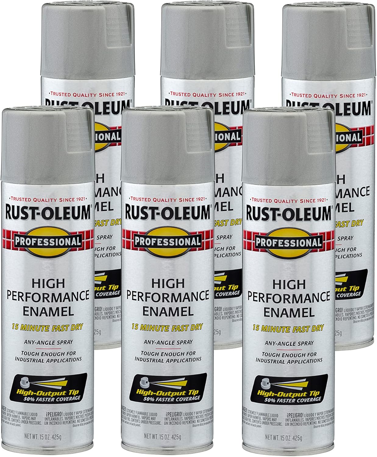 Rust-Oleum 7581838-6PK Professional High Performance Enamel Spray Paint, 15 oz, Gloss Light Machine Gray, 6 Pack