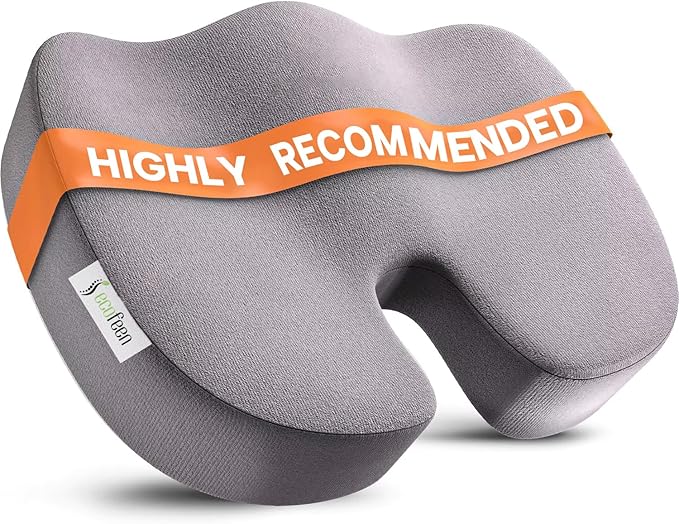 Seat Cushion – Memory Foam, Non-Slip Orthopedic Coccyx Support Pad for Office Chairs, Car Seats & Home, Ergonomic Tailbone, Sciatica & Lower Back Pain Relief