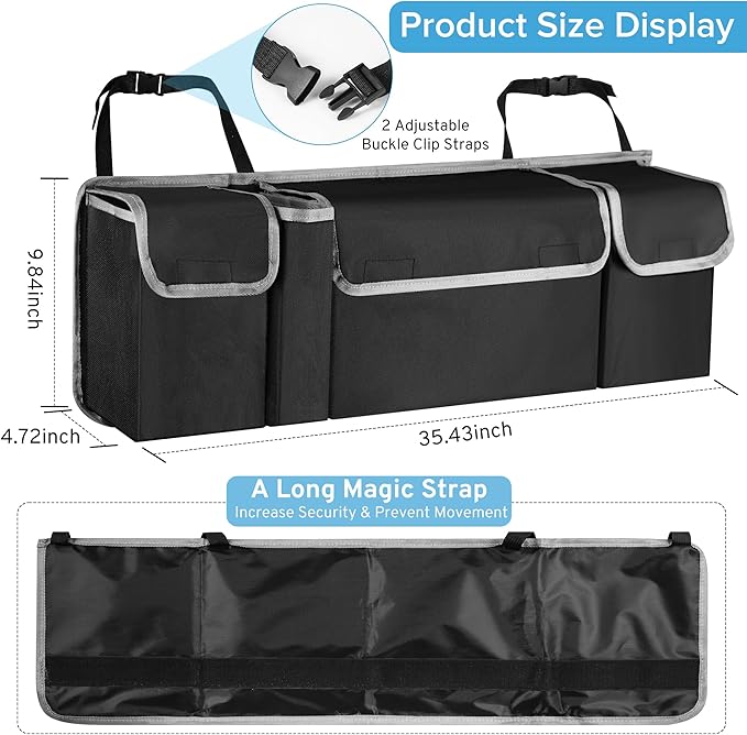 Car Trunk Organizer Storage Bag for Chevy Chevrolet Equinox Traverse Trax Tahoe Trailblazer Suburban Express LS LT RS SUV accessories, Waterproof Hanging Collapsible Backseat Bag