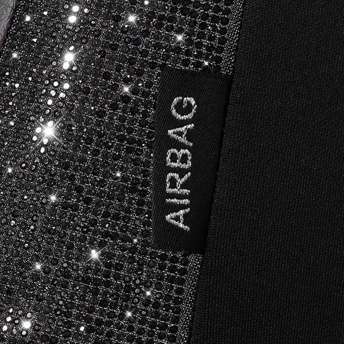 CAR PASS Bling Diamond Black Leather Car Seat Covers Full Sets Interior Sets, Waterproof Shining Glitter Sparkly Crystal Universal Armrest Fit Automotive Truck SUV Cute Women Girl, Black PU Rhinestone
