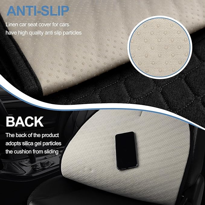 2 Pack Car Seat Covers, Front Seat Covers for Cars, Breathable Linen Car Seat Protector, Universal Fits for Most Automotive, Vehicles, SUVs, Cars, Sedans(Black)