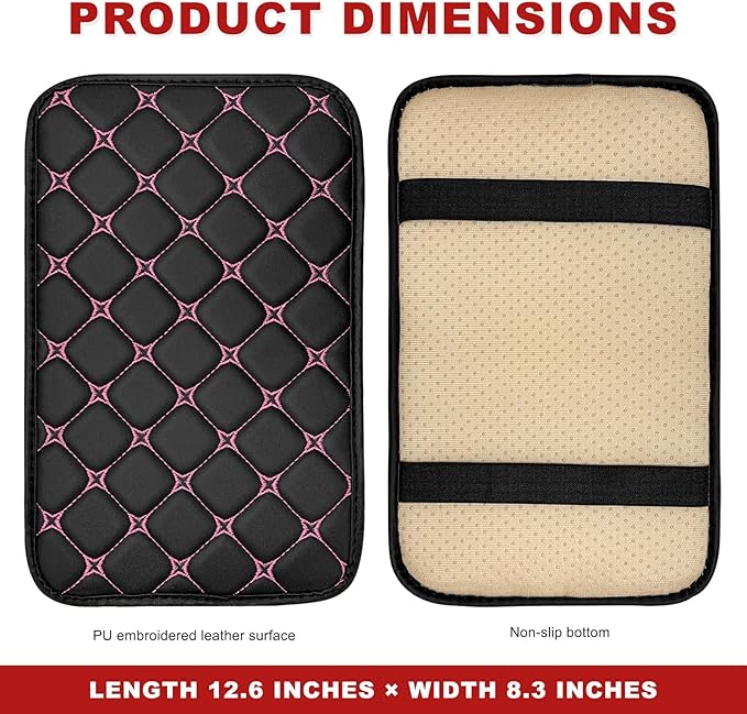 Car Center Console Cushion Pad, Anti-Scratch PU Leather Auto Armrest Seat Box Protector, Waterproof Arm Rest Protection Cover Interior Decoration for SUV Sedan Truck (Pink)