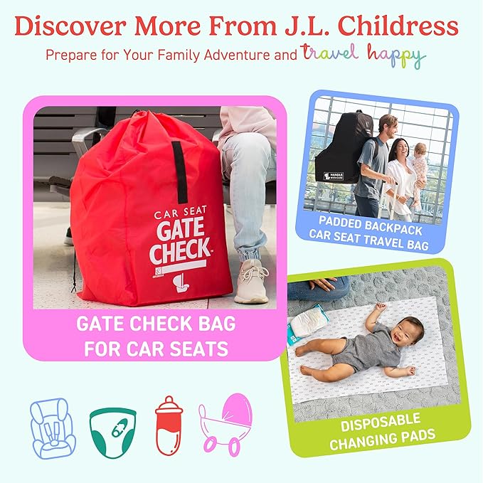 J.L. Childress Gate Check Bag for Single & Some Double Strollers - Travel Bag for Airplane, Fits Most Standard Baby Strollers, Airport Accessories for Gate Check, Flying Essentials - Red