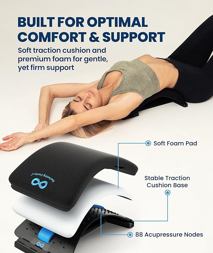 Everlasting Comfort Lumbar Support Board Back Stretcher for Lower Pain Relief - Adjustable Spine Decompression with 88 Acupressure Nodes - Back Cracking Device with Chair Strap for Posture Correction