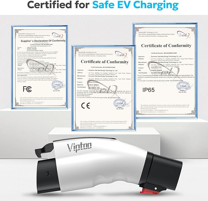 VIPTOO Tesla to J1772 Adapter 60A 250V AC — NACS EV Charging Connector for Tesla Wall/Destination/Mobile Charger, Fast & Safe Charging (White)