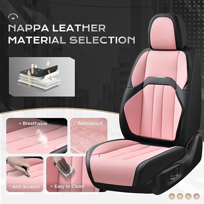 Coverado Car Seat Cover, Cover for Cars Full Seat, Premium Leather, Universal Fit Waterproof Seat Protectors, Car Seat Cushion Non-Slip for Most Cars-Blackpink