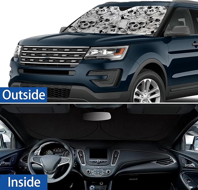 Gothic Skull Windshield Sunshade for Car SUV Truck Foldable Uv Ray Reflector Front Window Sun Shade Visor Shield Cover -59" X 31"