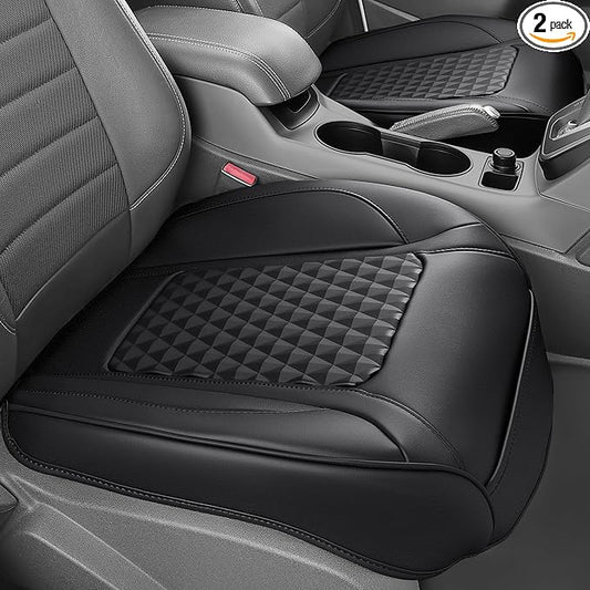 CAR PASS 2 Pack Leather Bottom Car Seat Covers Front Seat Cushion Cover, Anti-Slip and Wrap Around The Bottom, Car Seat Protector Universal Fit for Most Cars, SUVs, and Trucks, 2Pcs Black
