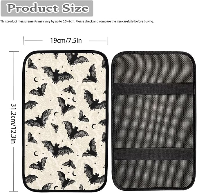 Dreaweet Bat Center Console Armrest Pad Cover Halloween Car Accessories Middle Console Cover Anti-Scratch Comfort Car Armrest Storage Box Mat