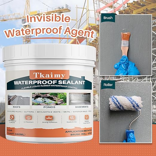 1 Quart (32oz) Invisible Waterproof Agent, Transparent Waterproof Coating for Roof Repair, Walls, Window, Bathroom, Kitchen, Water-Based Clear Sealant, Indoor & Outdoor Water Proof Coating Sealant