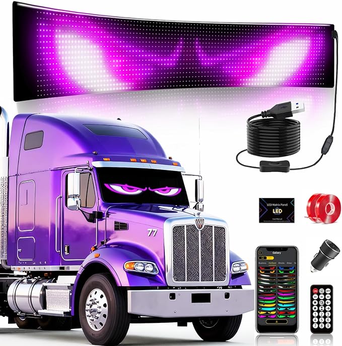 Devil Eyes Light for Trucks – 52.4''x7.5'' Large LED Eyes for Truck Windshield, Perfect Sync, Super Bright, Programmable LED, Remote+APP Control (1-Pack) for Standard Trucks/RVs/Campers