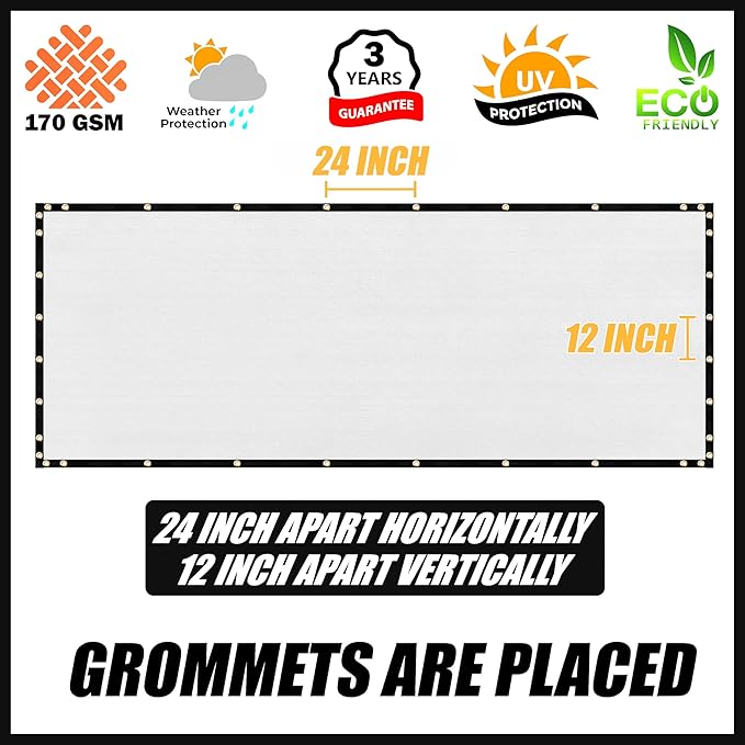 Royal Shade Custom Size 6' x 60' White Fence Privacy Screen Windscreen Cover Netting Mesh Fabric Cloth - Cable Zip Ties Included (We Make Custom Size)