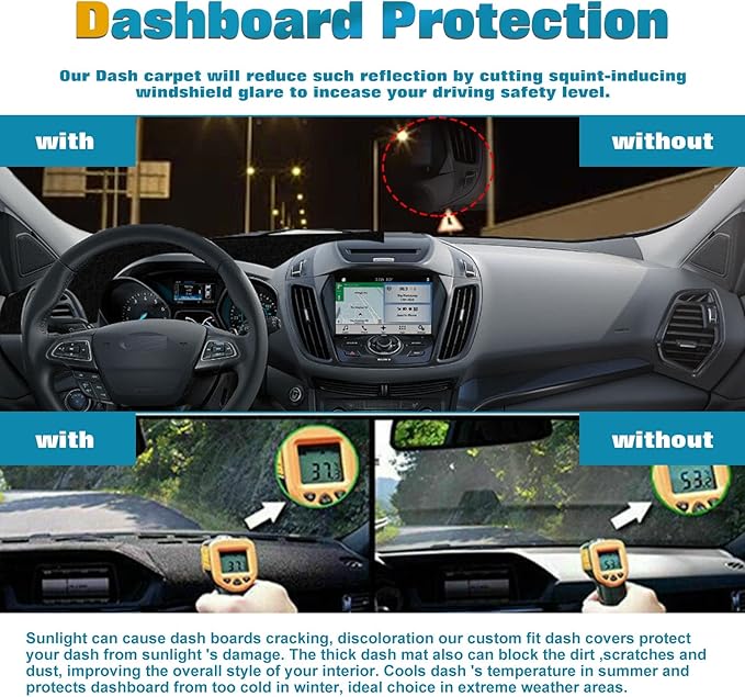 x xotic tech Center Console Dashboard Mat Pre-Cut Non-Slip Sunshield Sun Glare Protector Dash Carpet Pad Black Cover Compatible with Ford Escape 2014-2019