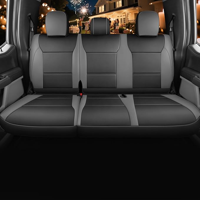 Red Rain Leather F150 Seat Covers Custom Fit for Ford F150 SuperCrew/CrewCab 2015 to 2025 XL XLT STX Pickup Truck Black and Gray Seat Cushion Cover Full Set (F150-Black+Gray)