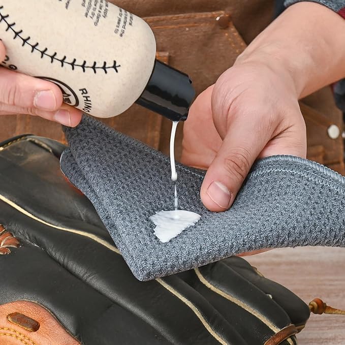 Rhino Wax - Baseball Gloves Complete Cleaning Kit - Glove Scrub for Deep Dirt Removal + Base Ball Mitt Cleaner for Gentle Routine Maintenance - Includes 2 Brushes + Microfiber Cloths - Made in the USA