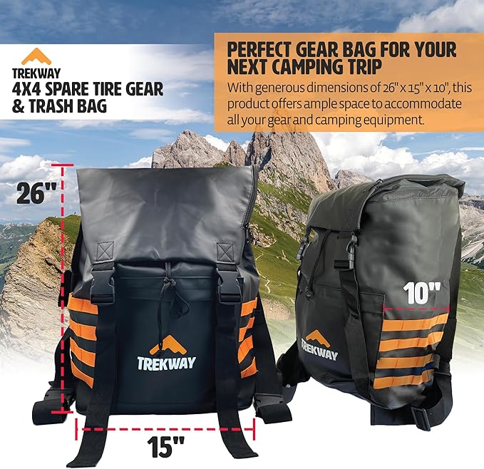 Offroading Gear Spare Tire Overlanding Storage & Trash Bag Organizer | w/Free Roof Cargo Mesh Net Bag | Fits 30" Tire 15 Gallons | for 4x4 Tailgate, Pickup Truck, SUV, RV, Overland