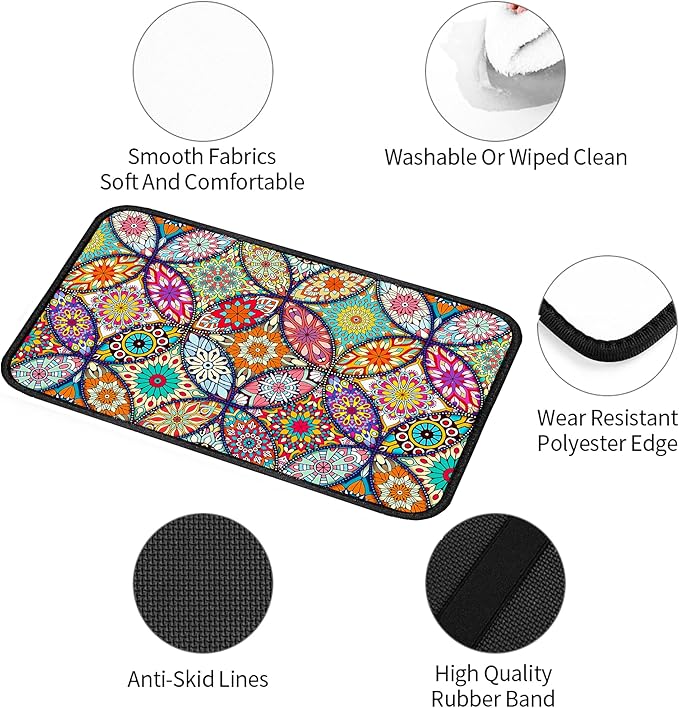 Geometric Mandala Universal Armrest Cover Pad, Car Center Console Cushion Pad, Protect from Pet Claws, Dirt, and Sticky Fingers, Comfortable Car Decor Accessories Fit for Most Cars, Vehicles, SUVs