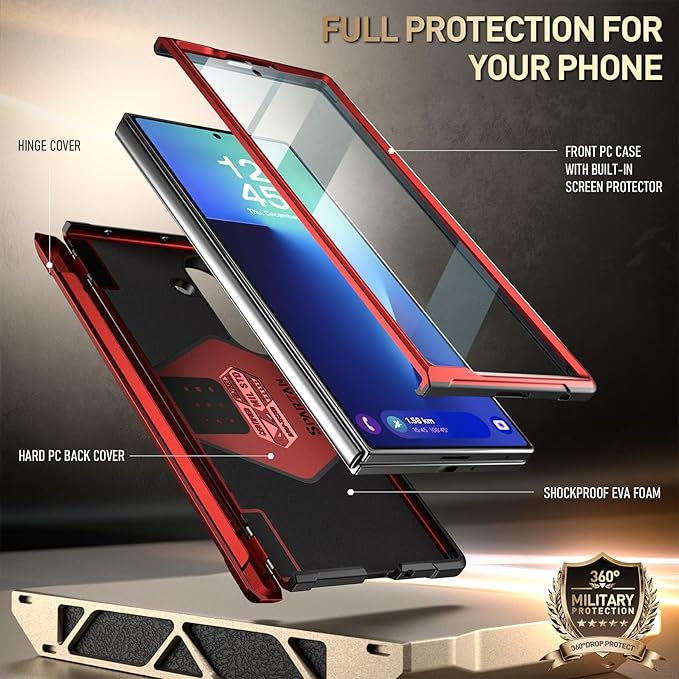 Poetic Spartan for Samsung Galaxy Z Fold 7 Case, [Hinge Protection][Magnetic Ring Adjustable Stand][Built-in Screen Protector][Compatible with MagSafe] Full-Body Rugged Phone Case, Metallic Red