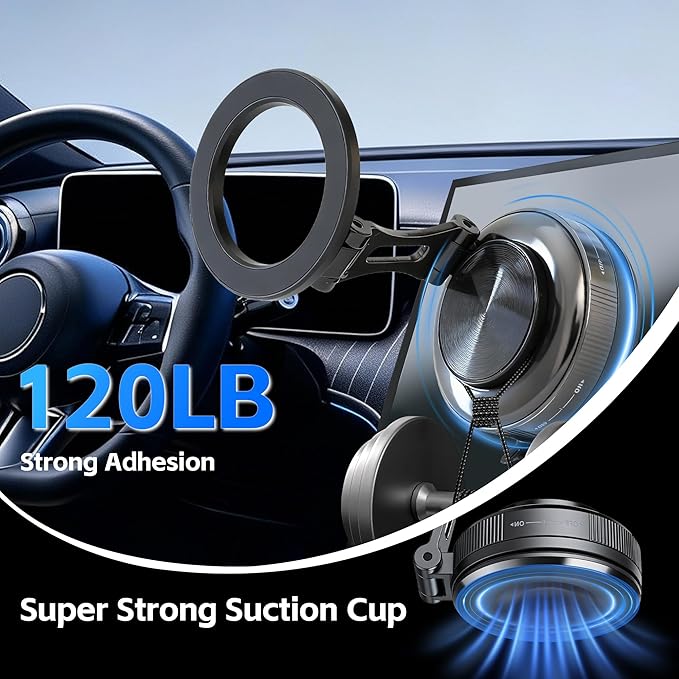 Car Phone Holder [120LBS Strongest Suction 2800gf Magnetic], 360° Adjustable for Magsafe Car Mount, Car Phone Mount for Cars/Gyms/Mirrors/Shower Stalls, Compatible with iPhone and Android Devices (4)