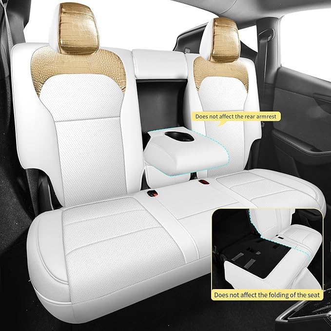Seat Cover for Tesla Model Y Juniper 2025 2026 Crocodile White Custom Seat Cover for Tesla Model Y Full Set (Crocodile White-25-26)