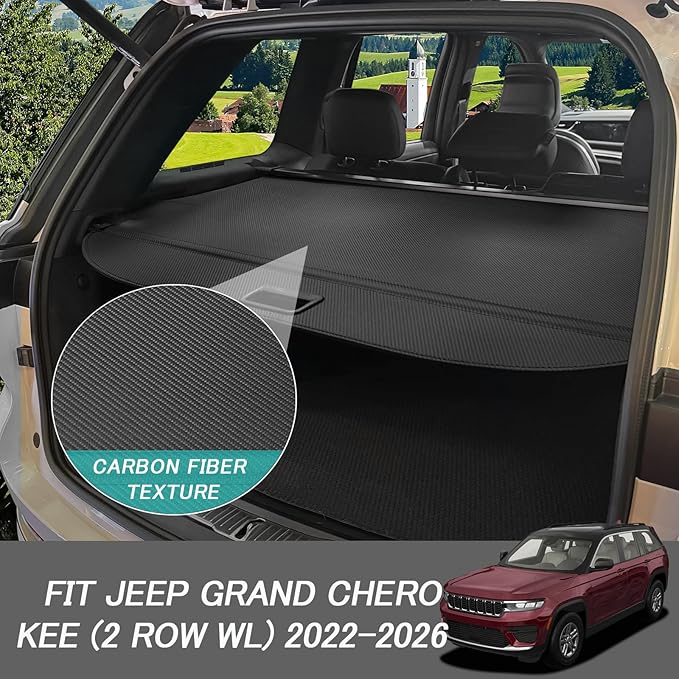 Cargo Cover for Jeep Grand Cherokee (2 Row WL) 2022-2025 2026 Accessories Retractable Trunk Cover Security Shielding Shade Cargo Luggage Cover Trunk Privacy Protection