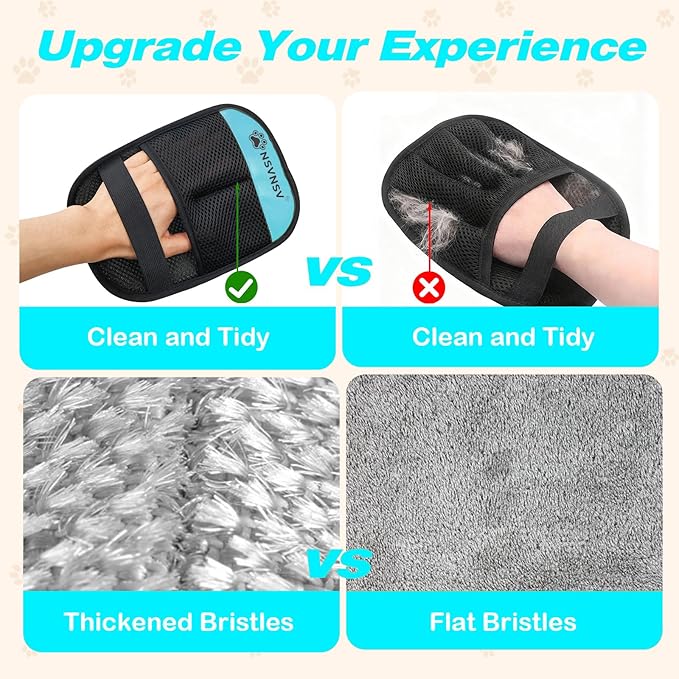 Upgraded Pet Hair Removal Gloves for Cats Dogs, Reusable Strong Grooming Gloves, Pet Hair Remover Tool for Clothing, Couch, Bed, Carpet, Car Seat, Blue, 2pcs