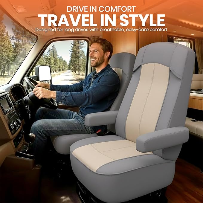 VALUN RV Seat Covers (Grey 2 Pack) – Captains Chair Seat Covers for RV Captain Chair & Motorhome Chairs, Universal Fit RV Chair Covers for Camper, Trailer, Van, Protects Against Dirt, Spills & Wear