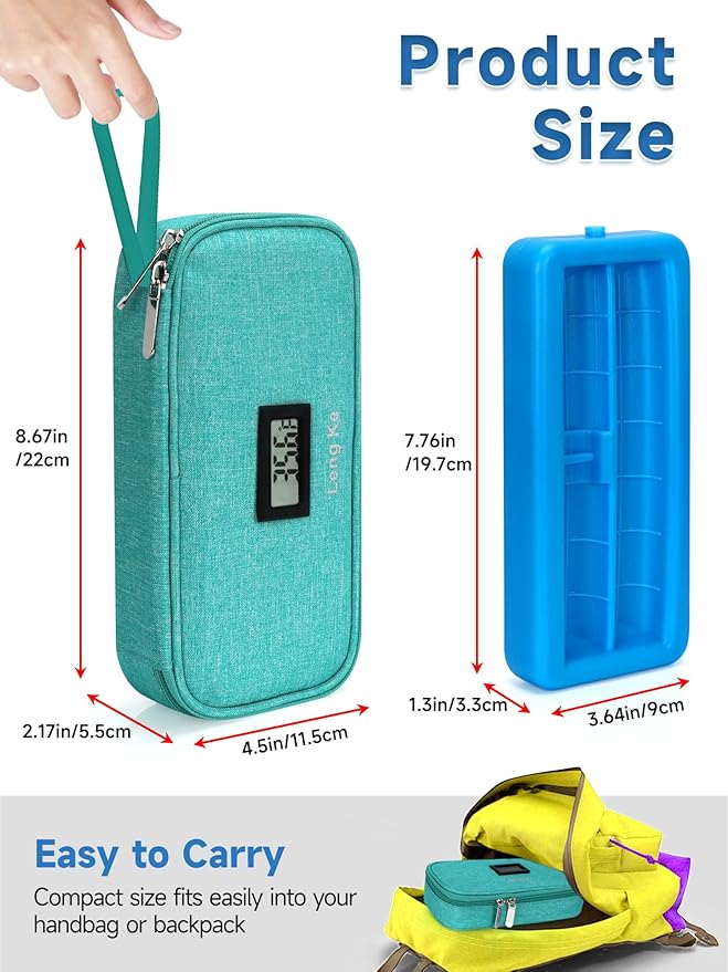 YOUSHARES Insulin Cooler Travel Case for Pen & Vials, Temperature Display Diabetic Medication Cooling Bag with Protective Ice Brick, TSA Approved Refrigerated Diabetes Supplies Carrying Organizer