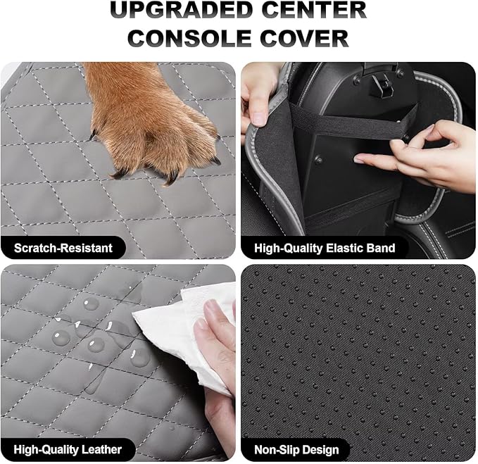 Upgraded Car Center Console Cover Fit for bZ4X Faux Leather Car Armrest Cover Cushion with 2 Storage Bags,Car Armrest Storage Box Interior Accessories(Grey&Whiteline)