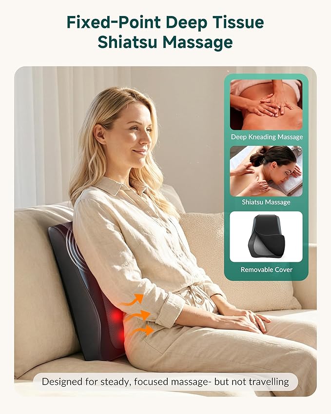 Snailax Back Massager with Heat – 3D Shiatsu Massage Pillow for Neck & Back, Fixed Kneading Nodes, Chair & Sofa Use, Gift for Mom, Dad, Women & Men