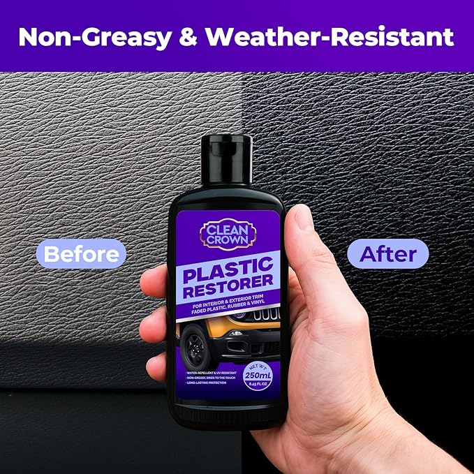 Plastic Restorer for Cars (8.45 fl oz), User Friendly Car Trim Restorer, Quick Plastic Trim Restorer with Free Sponge Applicator, Restores Faded Car Plastics, Bumpers & Against UV Rays
