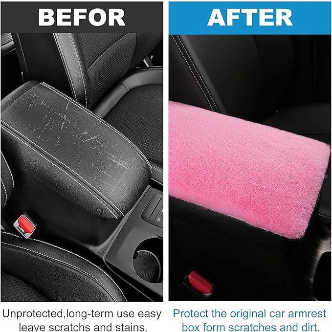 Fluffy Furry Armrest Cover for Car, Auto Center Console Cover Pad Car Soft Console Pad Wool Fur Armrest Seat Box Cover Protector Universal Fit for Most Vehicle, SUV (Pink)