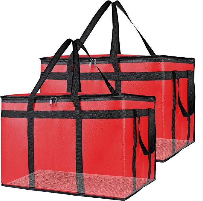 Bodaon Large 2-Pack Insulated Food Delivery Bag With Hard Bottom, XXXL Bags, Rideshare Delivery Bag, Grocery Shopping and Catering, Cold/Hot Styrofoam Carrier for Travel/Car