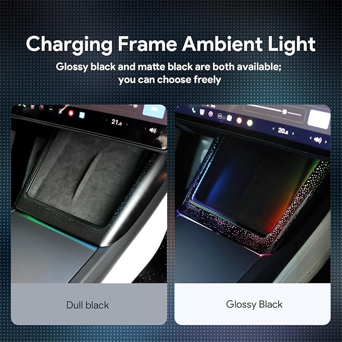 Ambient Lighting Wireless Charging Frame for 2025-2026 Tesla Model Y (Includes Juniper) 2024-2026 Tesla Model 3 PC Stylish Decorative Accessories (Little Starry Sky, Matte Black)
