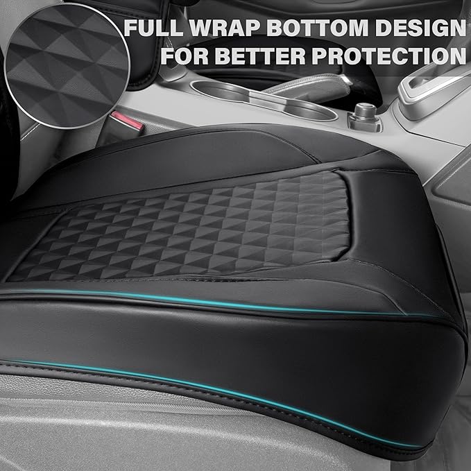 CAR PASS 2Pack Front Car Seat Covers Leather Memory Foam Water Proof Seat Protector Universal Fit for Cars SUVs Trucks Most Vehicles, 3D Foam Rhombus Sideless, Airbag Compatible Non-Slip, 2 Pcs Black