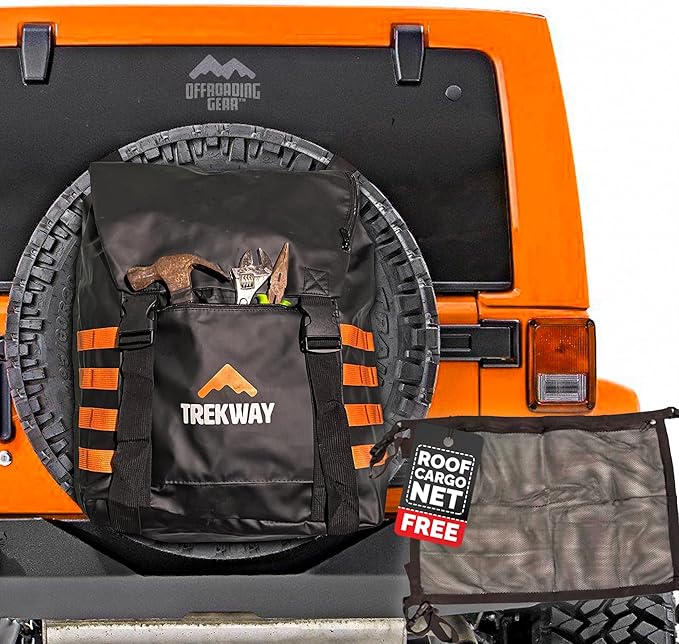 Offroading Gear Spare Tire Overlanding Storage & Trash Bag Organizer | w/Free Roof Cargo Mesh Net Bag | Fits 30" Tire 15 Gallons | for 4x4 Tailgate, Pickup Truck, SUV, RV, Overland