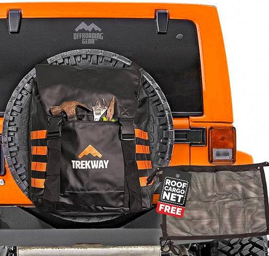 Offroading Gear Spare Tire Overlanding Storage & Trash Bag Organizer | w/Free Roof Cargo Mesh Net Bag | Fits 30" Tire 15 Gallons | for 4x4 Tailgate, Pickup Truck, SUV, RV, Overland