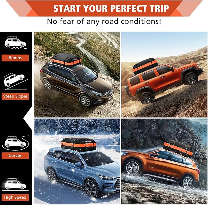 15 Cubic Ft Rooftop Cargo Carrier, Waterproof Car Roof Bag for Vehicles with or Without Rack, Soft Roof Top Luggage Bag for Travel, Camping, Moving (Soft car roof Bag, 15 Cubic feet)