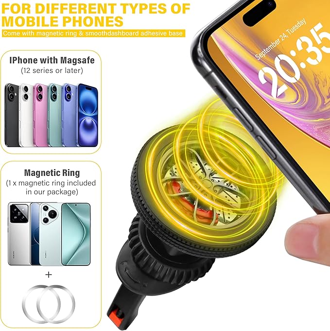 Magnetic Car Phone Holder, N55 Strong Magnets, 360° Rotation Dashboard Magnetic Phone Holder for Car, Folding Car Magnet Phone Mount for iPhone 16 15 14 13 Pro Max (Round-4)