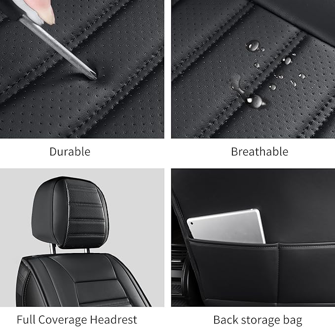 Car Seat Covers, Breathable Faux Leather Auto Seat Covers, Waterproof Automotive Seat Covers, Universal Vehicle Seat Covers for Sedans SUV Pick-up Truck (2 PCS Front Seat, Black)