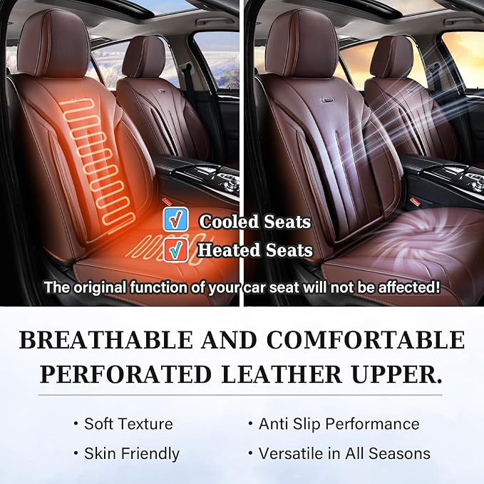 Coverado Front Seat Covers for Cars, Universal Car Seat Covers, 2 PCS Waterproof Leather Seat Cover, Driver Seat Covers Front Car Seat Protector, Breathable Car Seat Cushions Fit for Most Cars, Coffee