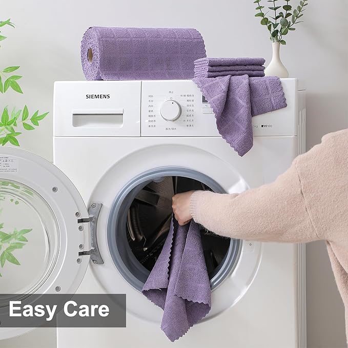 Ferdilan 80 Pack Microfiber Cleaning Cloth Roll,Lint Free Rags Paper Towels & Tear Away Reusable Towels,Washable Shop Rags,Wash Cloths Dish Rags(12" x 12") for Car Kitchen Window Garage-Dark Purple