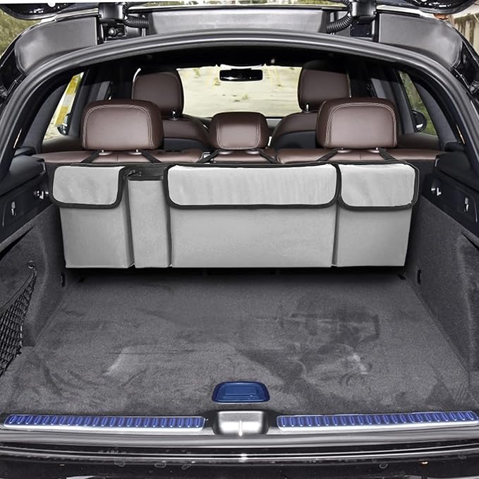 Car Trunk Organizer, Backseat Hanging Large Storage with Adjustable Straps,Waterproof PVC Collapsible Cargo Bag, Car Interior Accessories for Auto SUV MPV (White)