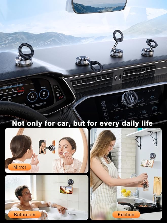 Snanlen 2026 Upgraded Car Phone Holder for Magsafe [108LBS Strongest Suction] 360° adjustable vacuum magnetic phone holders, cell phone car mount for iPhone 17 Pro Max 16 15 14 13 Air Plus (Rose Gold)
