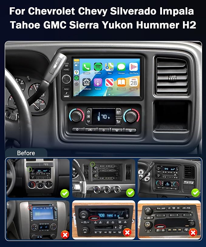 8Core 6+128G Car Stereo for Chevrolet Chevy Silverado Impala Tahoe GMC Sierra Yukon Hummer H2 Android Car Radio WiFi Wireless Carplay Android Auto,7” IPS,GPS,SWC,Bluetooth,Backup Camera