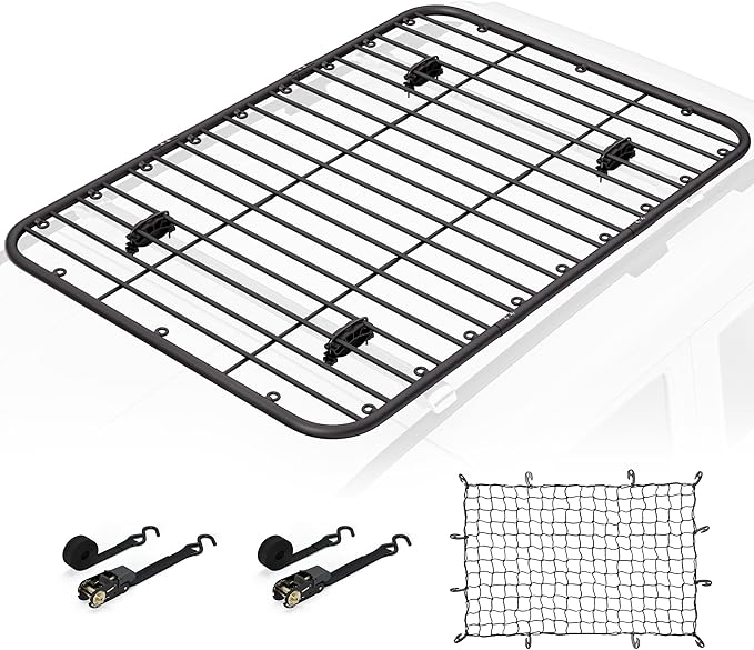 WILDROAD Car Roof Platform, Universal Roof Flat Rack 69" x 47" x 1.3" Heavy Duty Roof Rack Platform with Super Duty Bungee Cargo Net, Ratchet Straps and Anti-Rust Sealant Fits for SUV Truck Cars