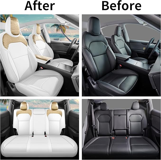 Seat Cover for Tesla Model Y Juniper 2025 2026 Crocodile White Custom Seat Cover for Tesla Model Y Full Set (Crocodile White-25-26)