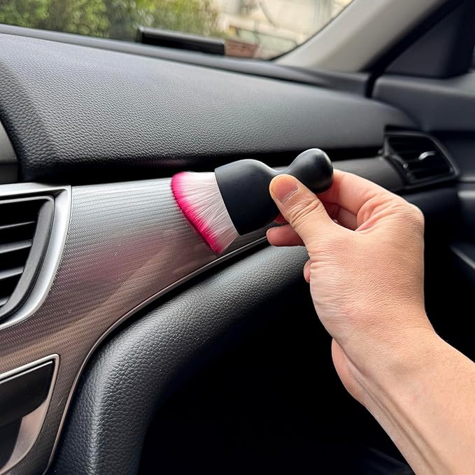 Car Detailing Brush, Soft Bristle Cleaning Brush, Scratch-Free Auto Duster Tool for Dashboard, Air Vents, Leather & Interior Cleaning (Black&Rose)